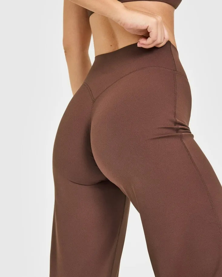 Softmotion Straight Leg Bottoms Women'S Mid-Waist Yoga Pants GYM Leggings Naked Feel Pilates Running Sports Trousers