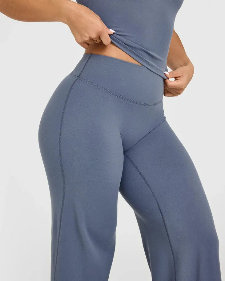Softmotion Straight Leg Bottoms Women'S Mid-Waist Yoga Pants GYM Leggings Naked Feel Pilates Running Sports Trousers