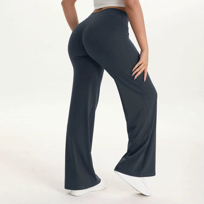 Softmotion Straight Leg Bottoms Women'S Mid-Waist Yoga Pants GYM Leggings Naked Feel Pilates Running Sports Trousers