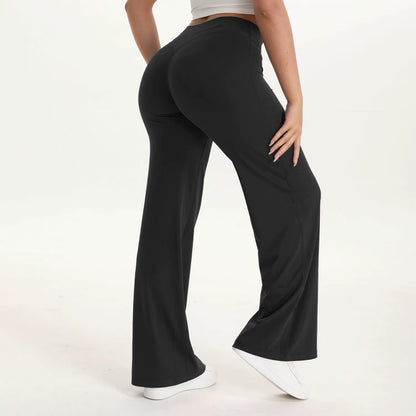 Softmotion Straight Leg Bottoms Women'S Mid-Waist Yoga Pants GYM Leggings Naked Feel Pilates Running Sports Trousers