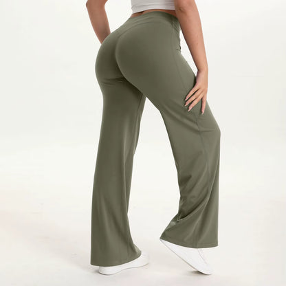Softmotion Straight Leg Bottoms Women'S Mid-Waist Yoga Pants GYM Leggings Naked Feel Pilates Running Sports Trousers
